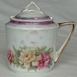 Antique Porcelain Floral Pink Rose Mini Sugar Jar Tea & Coffee Retro Home Decor